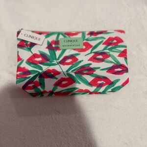 Clinique x Drawbertson Floral Cosmetic Bag - Red and Green